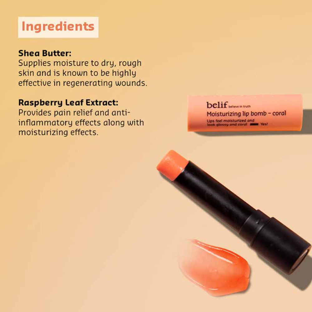 Moisturizing Korean Lip Bomb - Tinted Lip Mask, Lip Balm for Dry Lips with Shea Butter-Coral