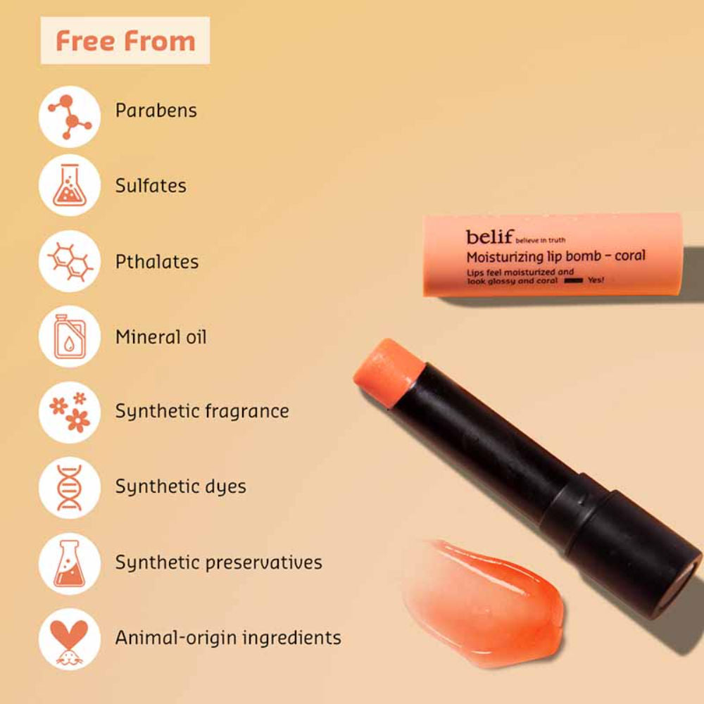 Moisturizing Korean Lip Bomb - Tinted Lip Mask, Lip Balm for Dry Lips with Shea Butter-Coral