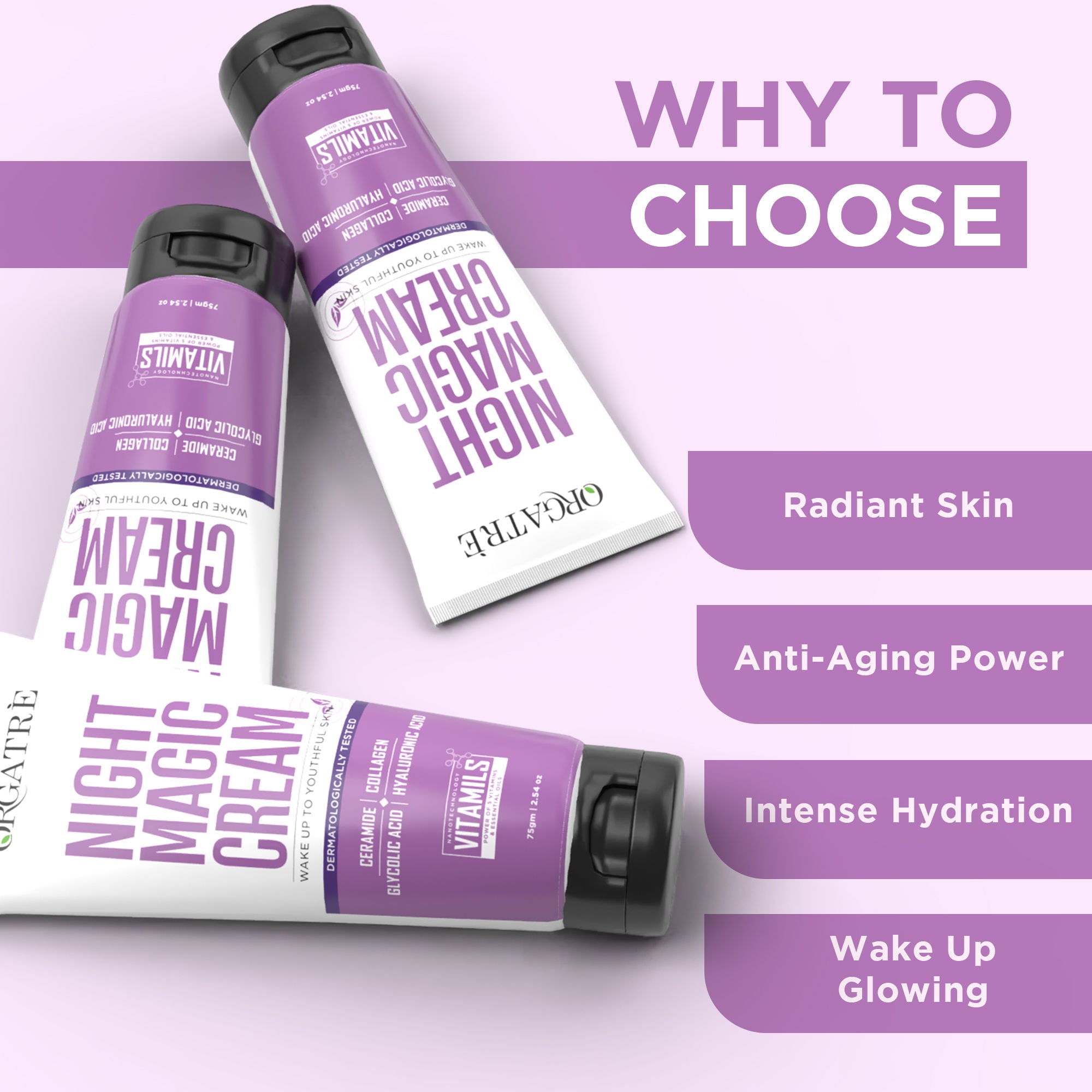 Reduces Wrinkles & Fine Lines, Anti-Aging Night Cream with Ceramide, Collagen