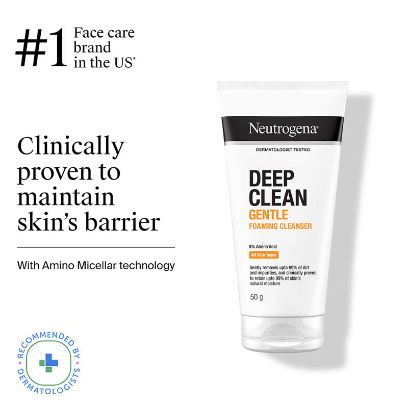 Deep Clean Gentle Foaming Cleanser - Moisturizing Face Wash for Normal to Sensitive Skin - 50g