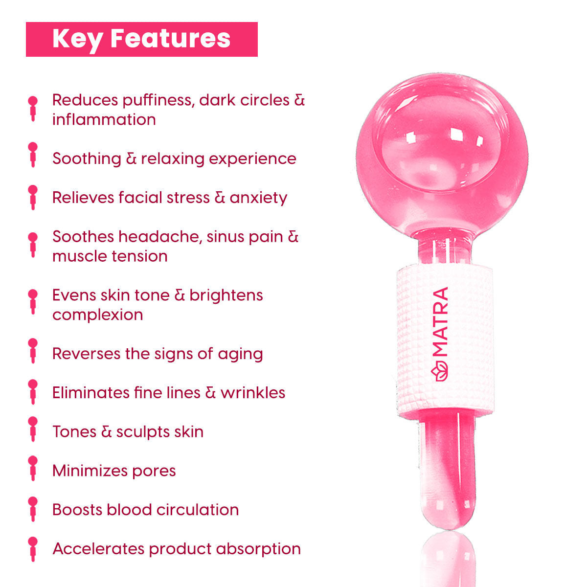 Professional Facial Ice Globes Cooling Crystal Roller Massager (Pink)