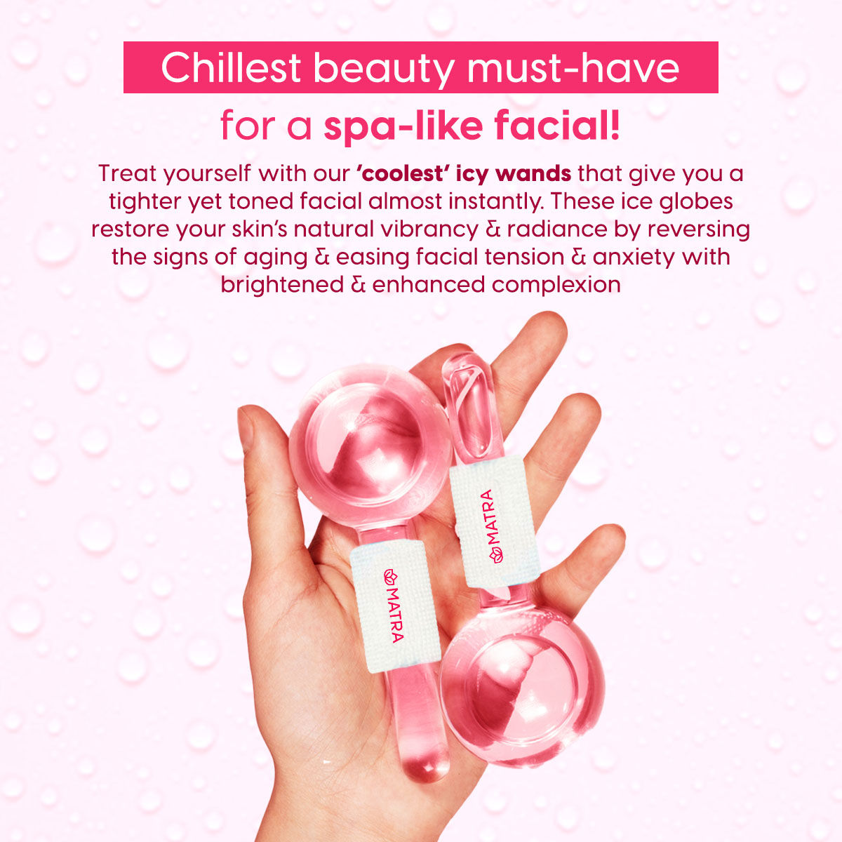 Professional Facial Ice Globes Cooling Crystal Roller Massager (Pink)