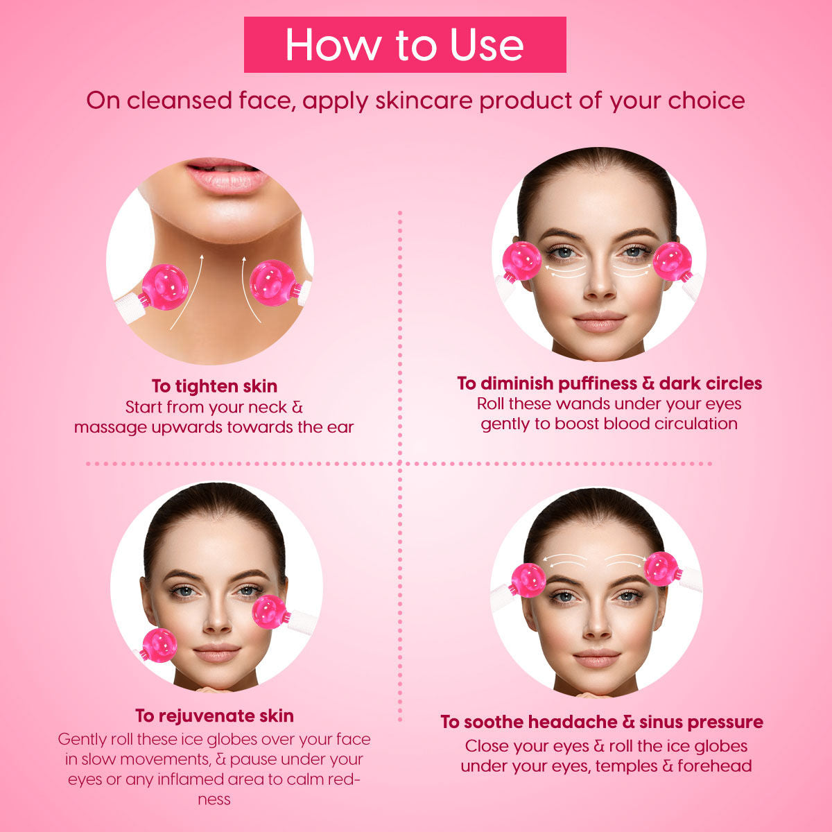 Professional Facial Ice Globes Cooling Crystal Roller Massager (Pink)