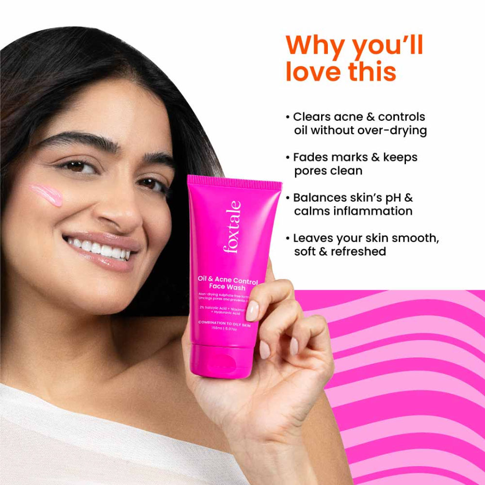Oil & Acne Control Face Wash with 2% Salicylic Acid & Cica, For Clear, Oil Free & Calm Skin