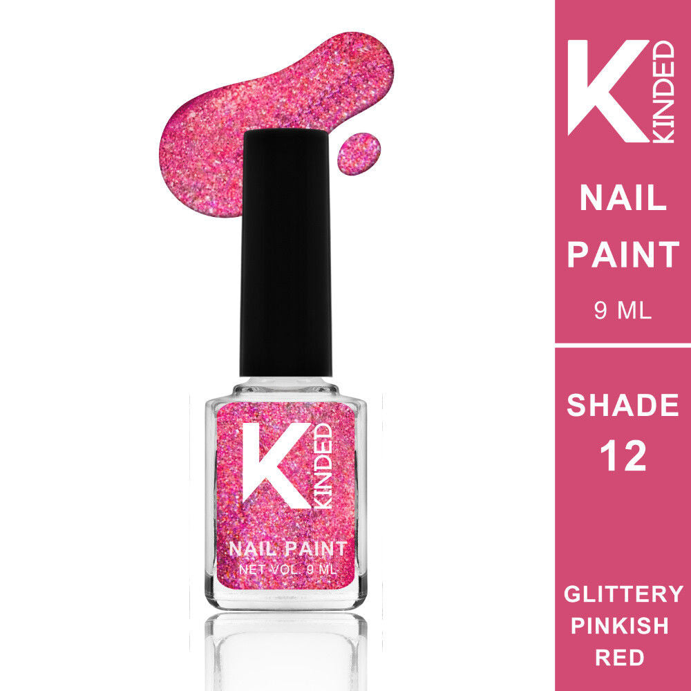 Long Stay Shimmery Finish Nail Paint - 12 Glittery Pinkish Red