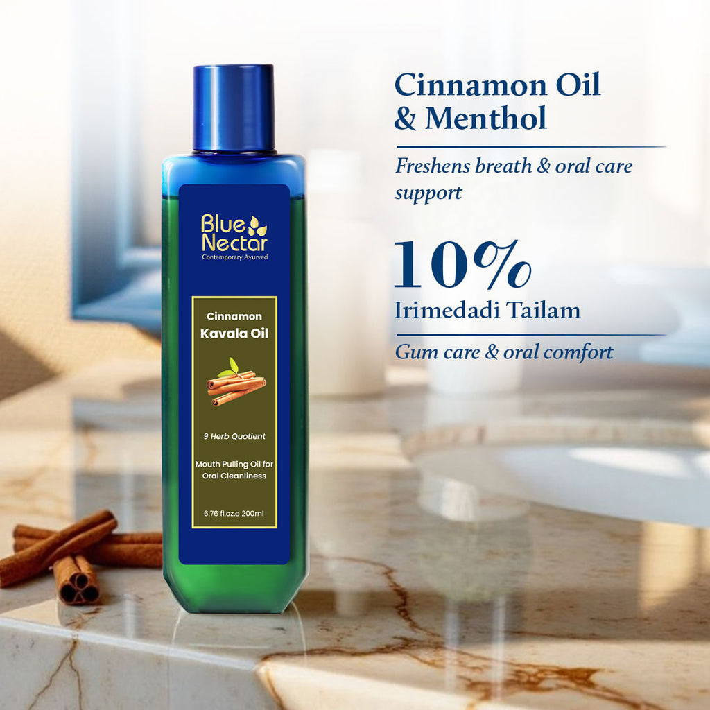 Cinnamon Mouth Pulling Oil, Ayurvedic Mouthwash for Fresh Breath & Oral Care - 9 Herbs