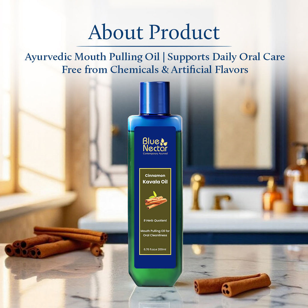 Cinnamon Mouth Pulling Oil, Ayurvedic Mouthwash for Fresh Breath & Oral Care - 9 Herbs