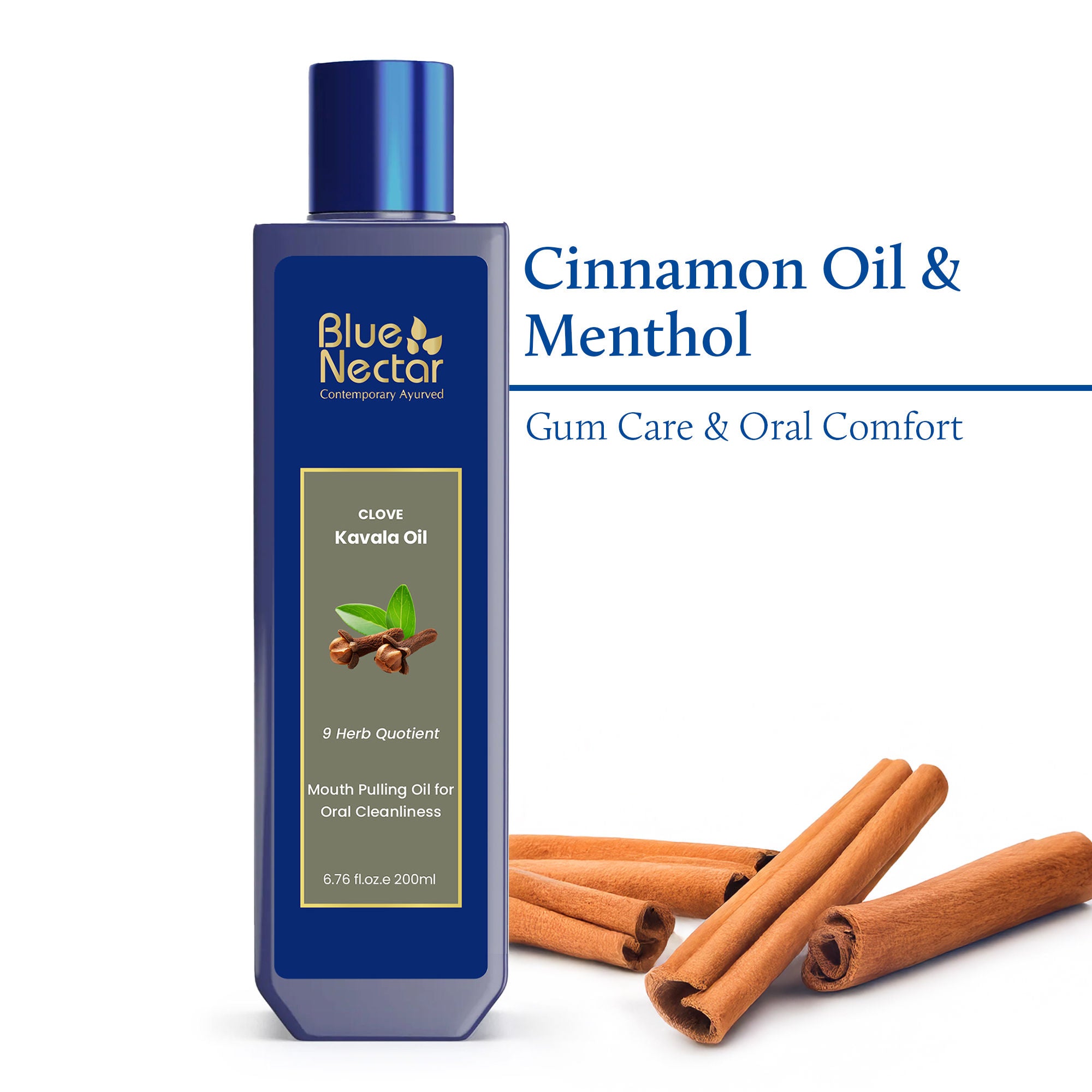 Cinnamon Mouth Pulling Oil, Ayurvedic Mouthwash for Fresh Breath & Oral Care - 9 Herbs - 200ml