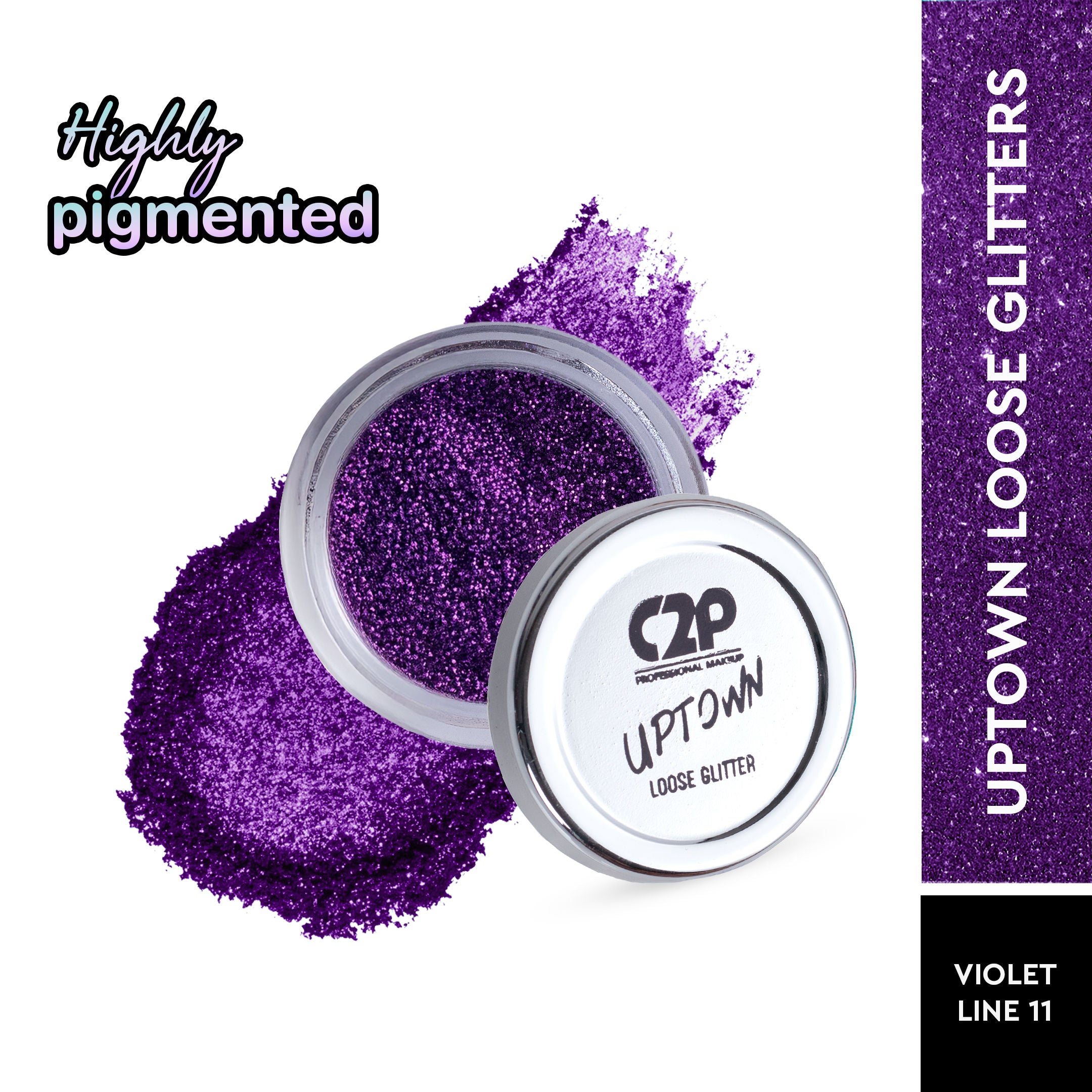 Uptown Loose Glitter for Eye Makeup Highly Pigmented Eyeshadow Powder - Violet Line 11