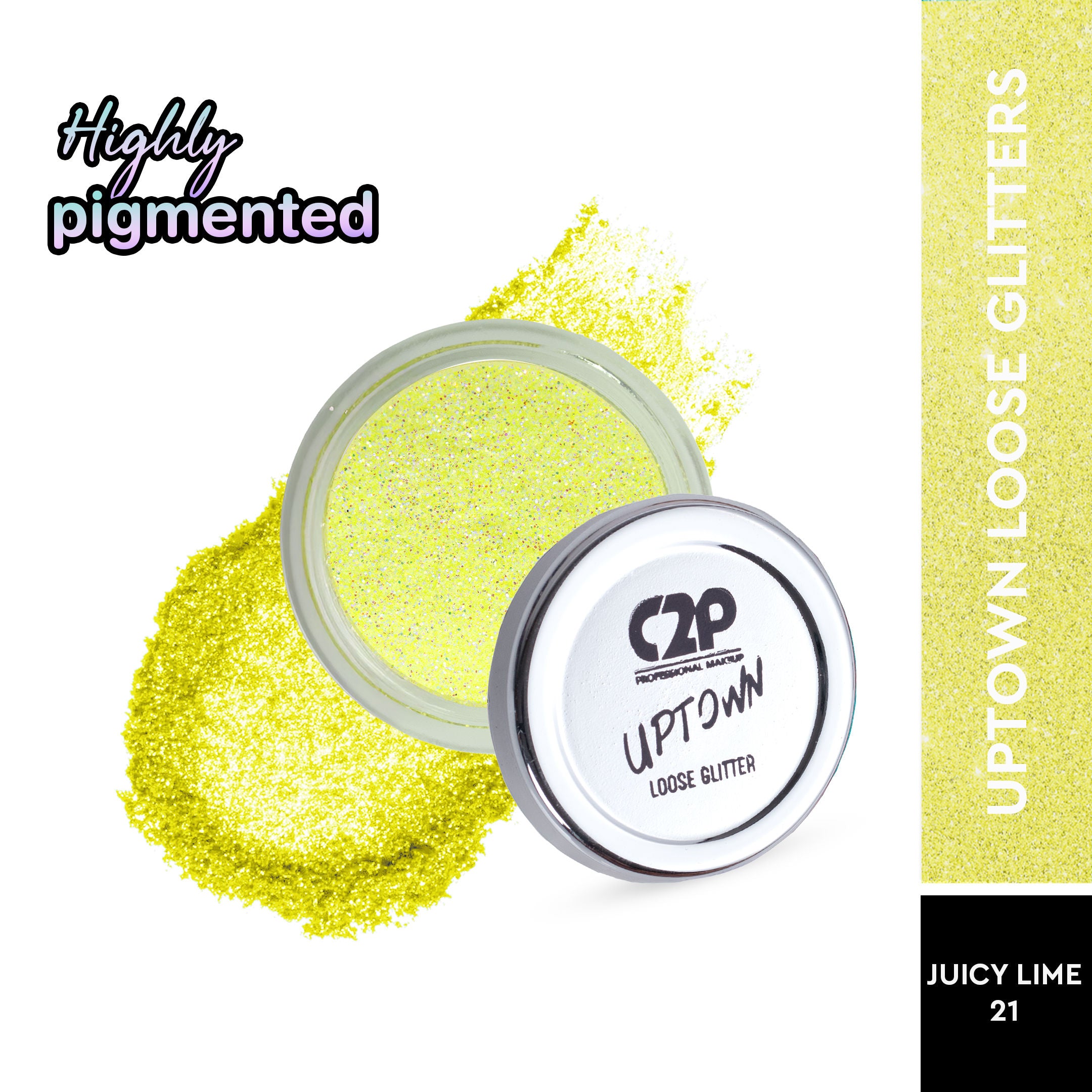 Uptown Loose Glitter for Eye Makeup Highly Pigmented Eyeshadow Powder - Juicy Lime 21