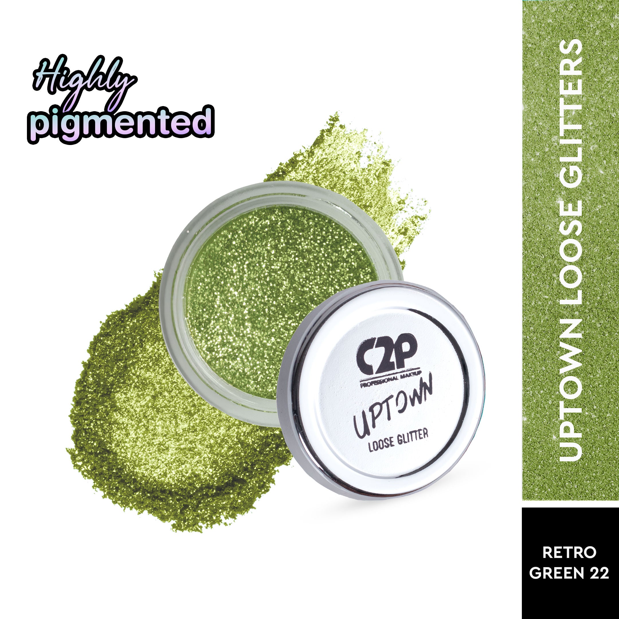 Uptown Loose Glitter for Eye Makeup Highly Pigmented Eyeshadow Powder - Retro Green 22