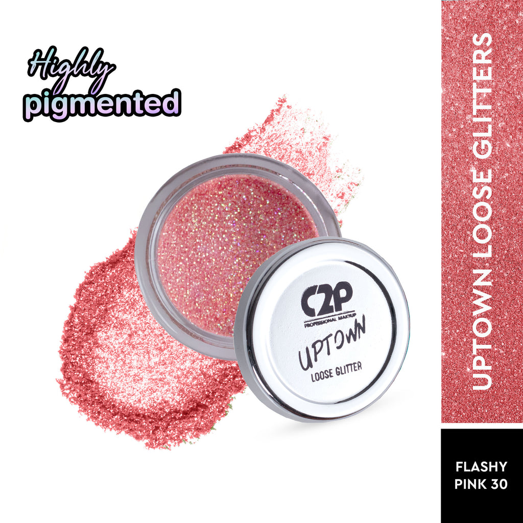 Uptown Loose Glitter for Eye Makeup Highly Pigmented Eyeshadow Powder - Flashy Pink 30