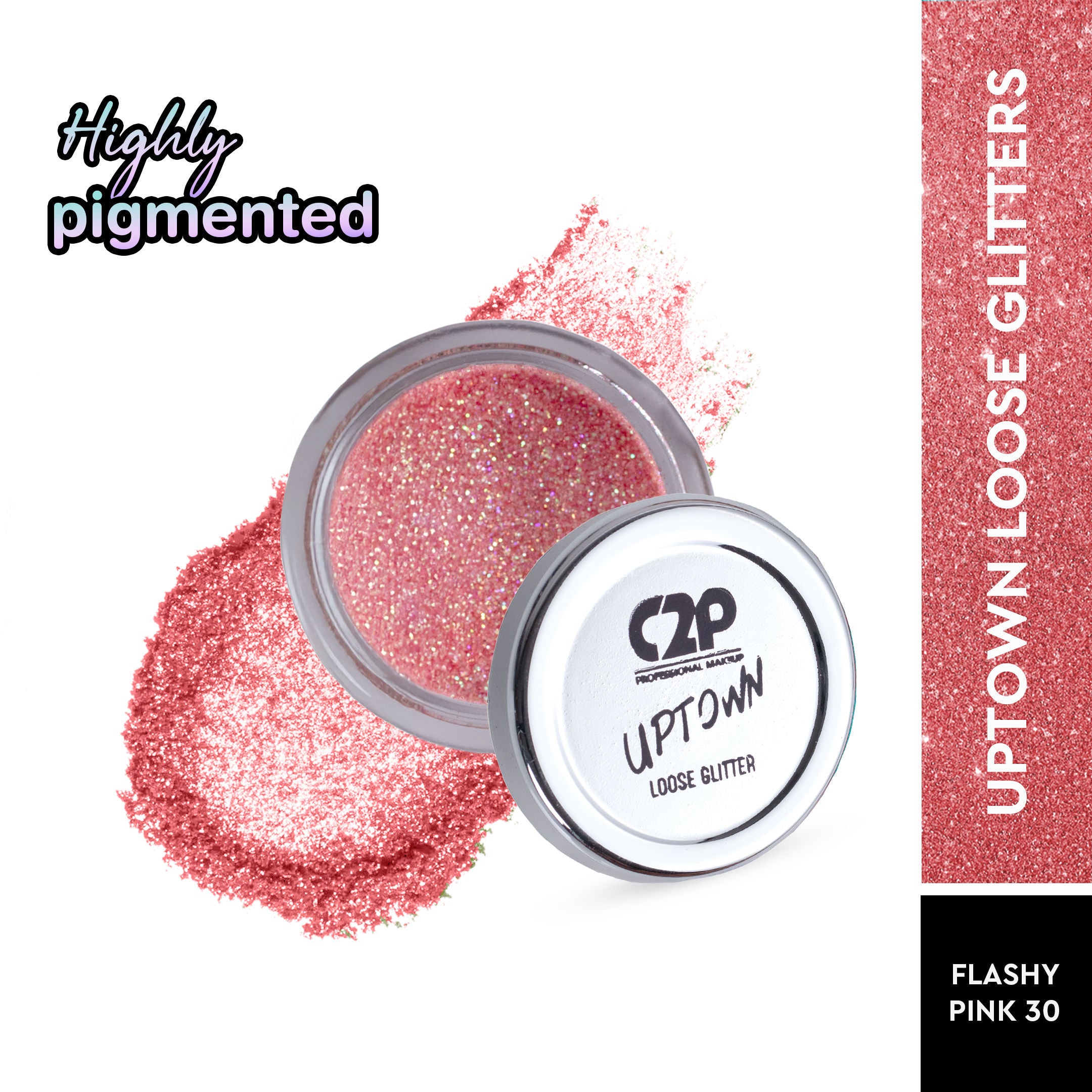 Uptown Loose Glitter for Eye Makeup Highly Pigmented Eyeshadow Powder - Flashy Pink 30
