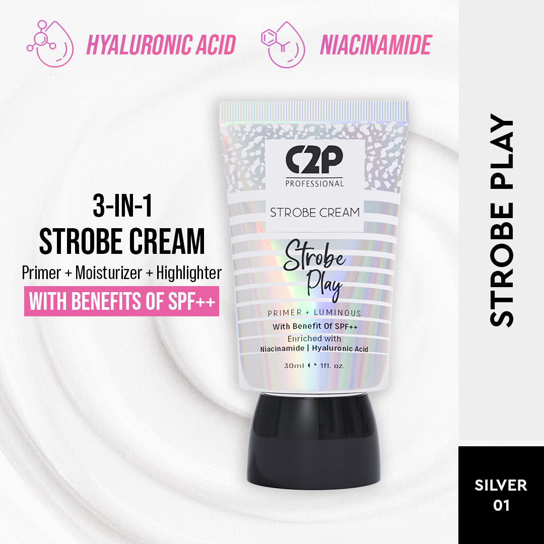 Strobe Cream for Face Glow 3 in 1 Formula Moisturizer Highlighter Primer SPF++ - Silver 01