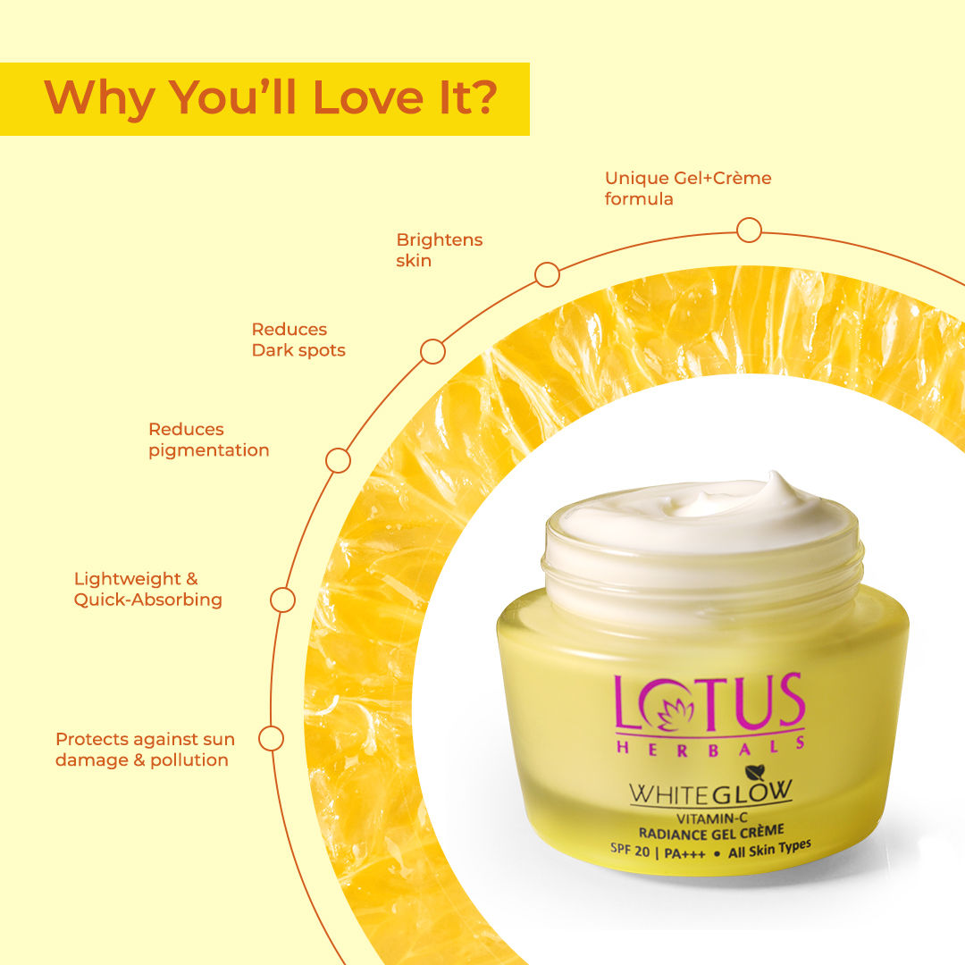Whiteglow Vitamin C Radiance Gel Face Cream SPF 20, Reduces Dark Spots & Paraben-Free