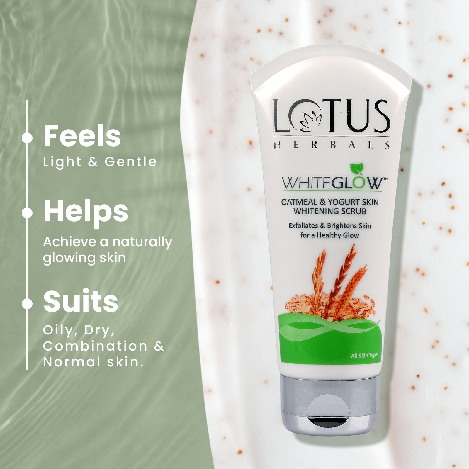 WhiteGlow Skin Brightening Oatmeal & Yogurt Face Scrub | All Skin Types