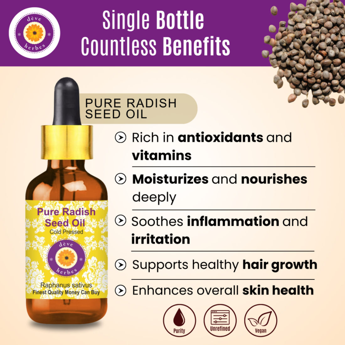 Cold Pressed Pure Radish Seed Oil For Hair & Skin Massage