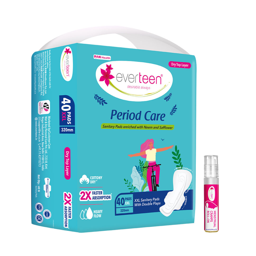 XXL Dry 40 Sanitary Napkins Pad With Free Menstrual Period Pain Relief Cramps Roll-On