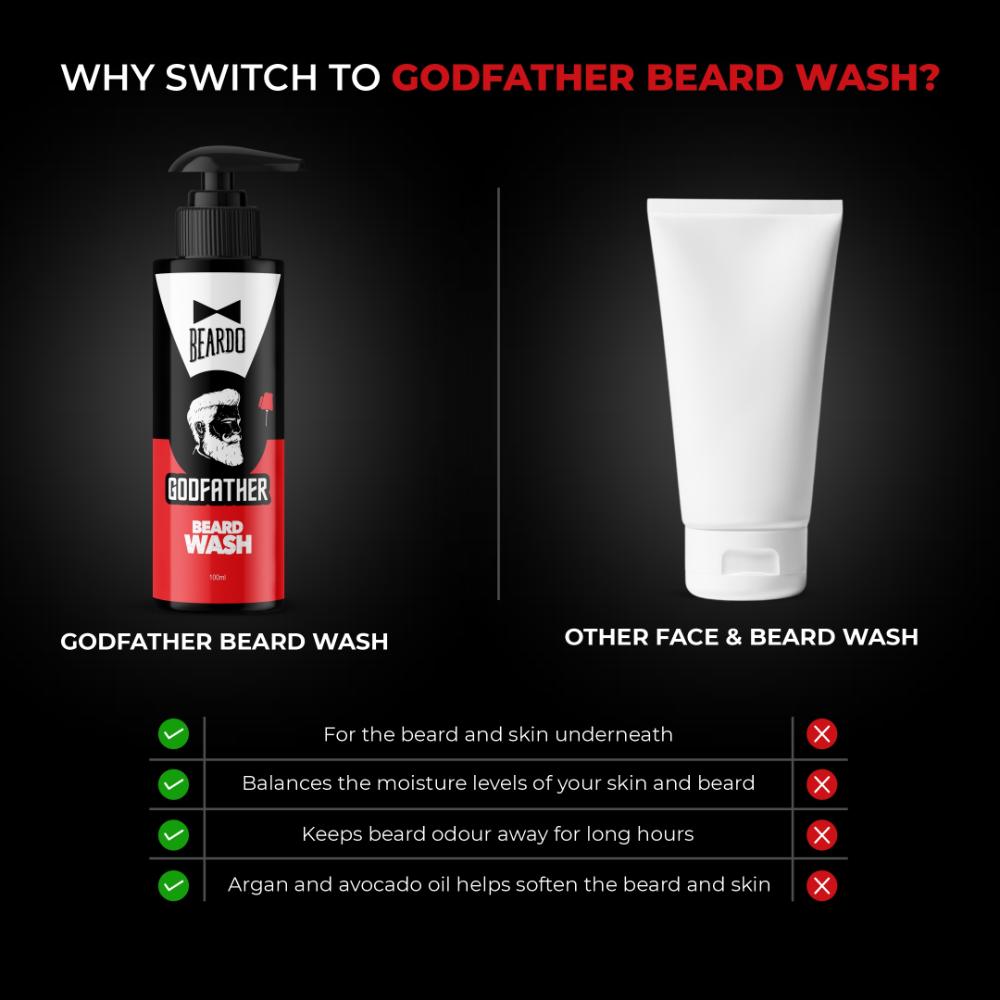 Godfather Beard Wash for men, Actively cleanses skin and beard