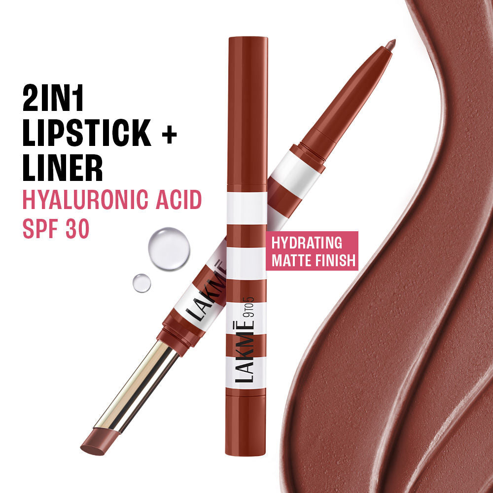 9to5 Hya Beach Edit, Lipstick + Liner Duo, SPF 30, Hydrating Matte