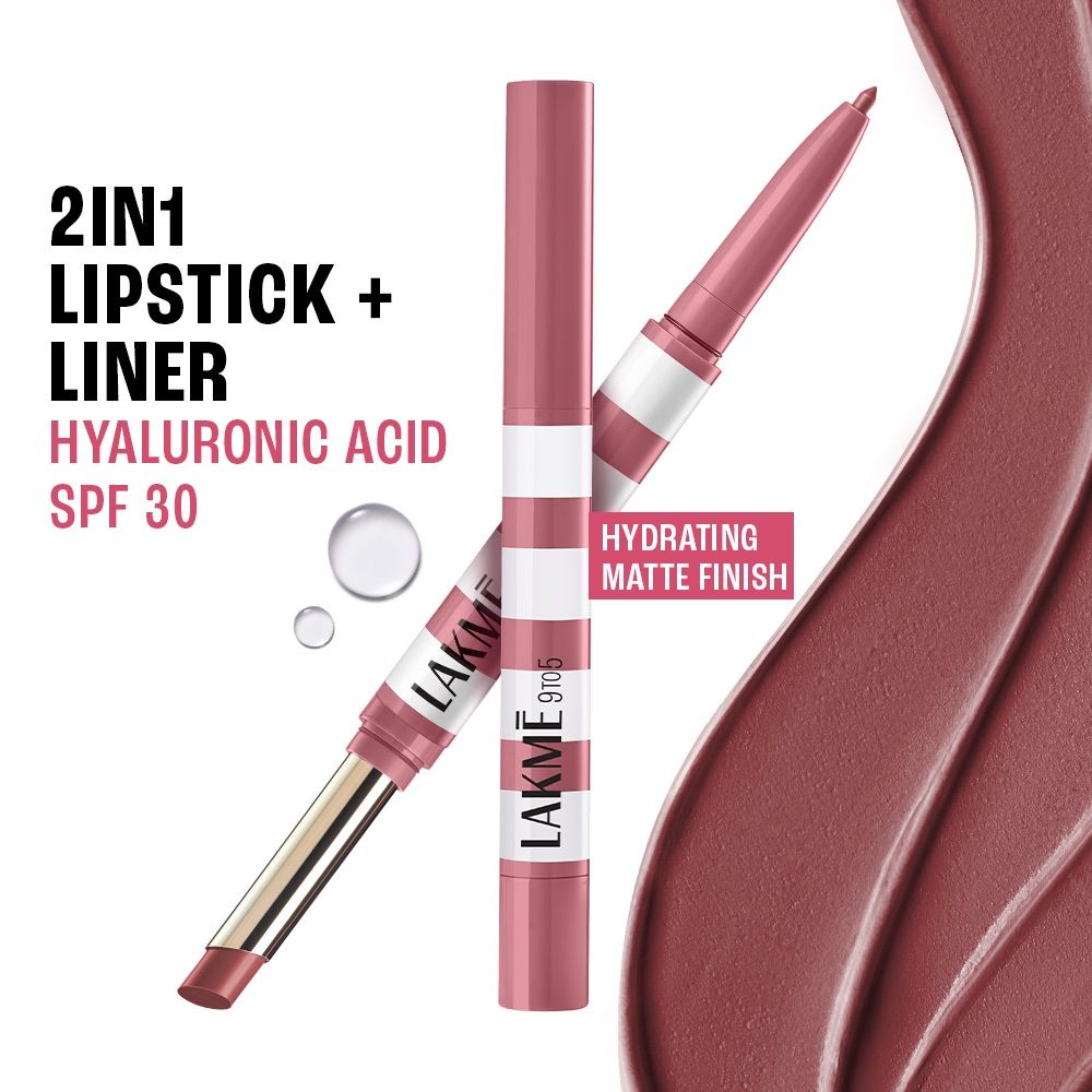 9to5 Hya Beach Edit, Lipstick + Liner Duo, SPF 30, Hydrating Matte - Mocha Tide