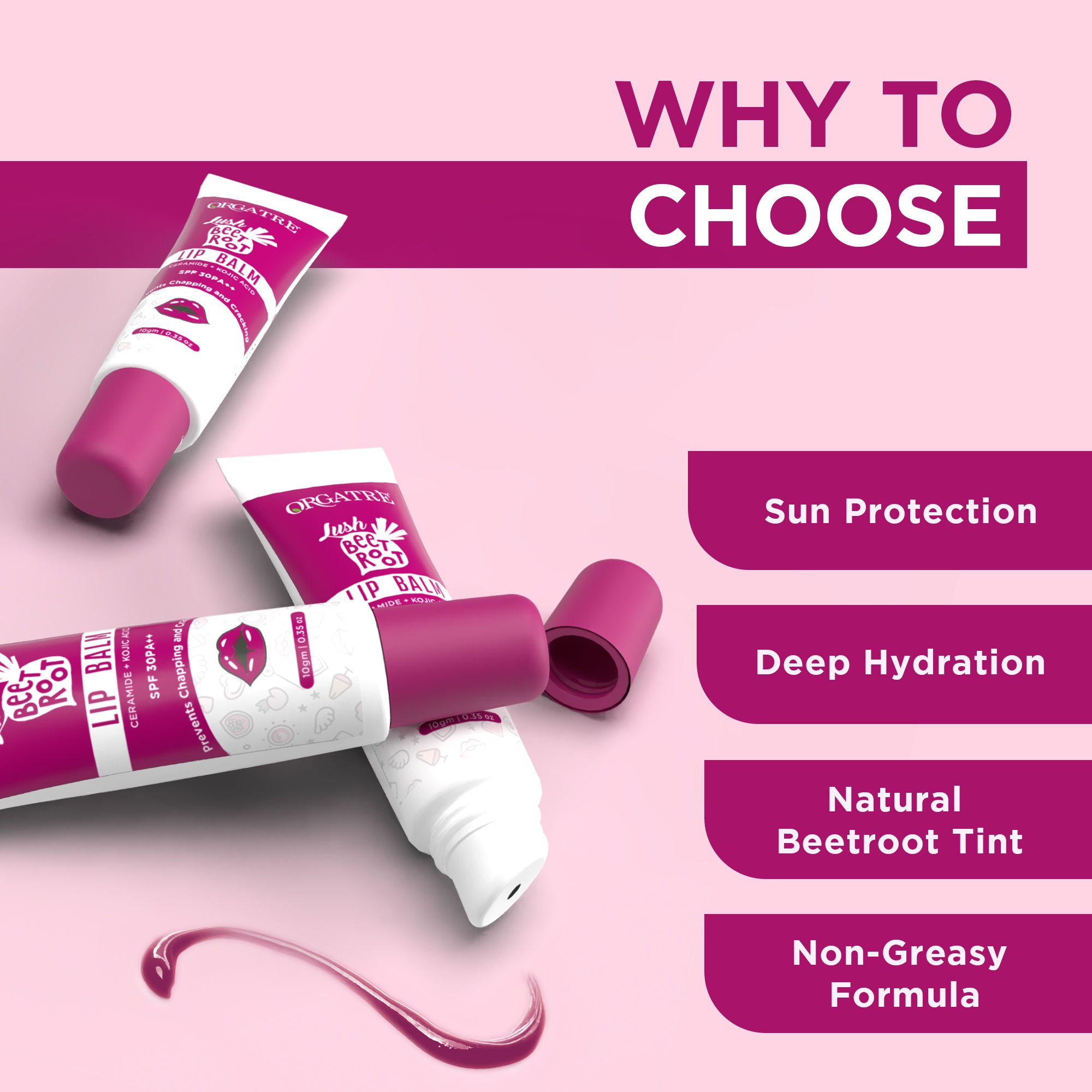 Beetroot Tinted Lip Balm SPF 30 PA++ with Ceramide & Kojic Acid for Brighten Dark Lips