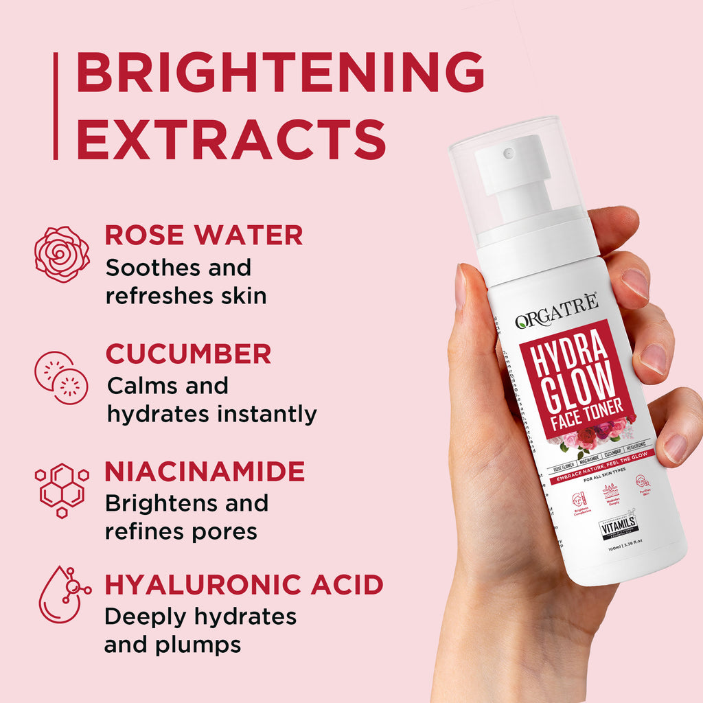 Hydra Glow Face Toner with Rose Water, Niacinamide & Hyaluronic Acid for Glowing Skin 100ml