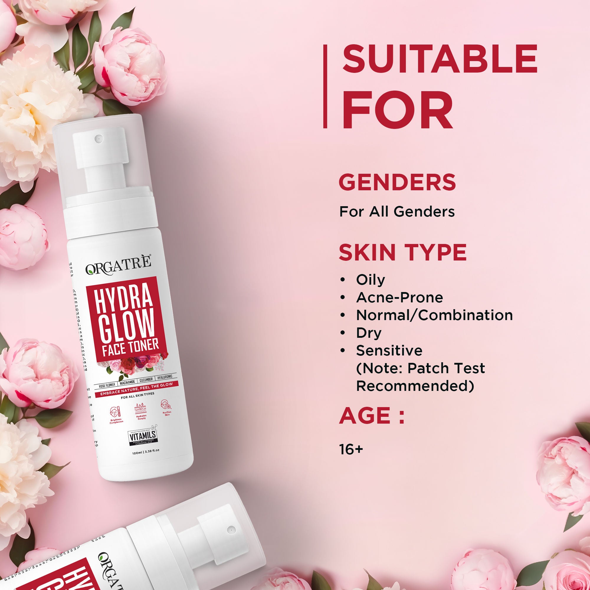 Hydra Glow Face Toner with Rose Water, Niacinamide & Hyaluronic Acid for Glowing Skin 100ml