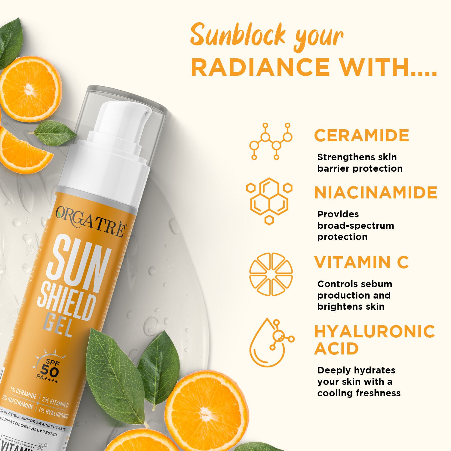 Cooling Aqua Gel Sunscreen SPF 50 PA++++ With Niacinamide & Vit C Sunscreen Water Based Gel