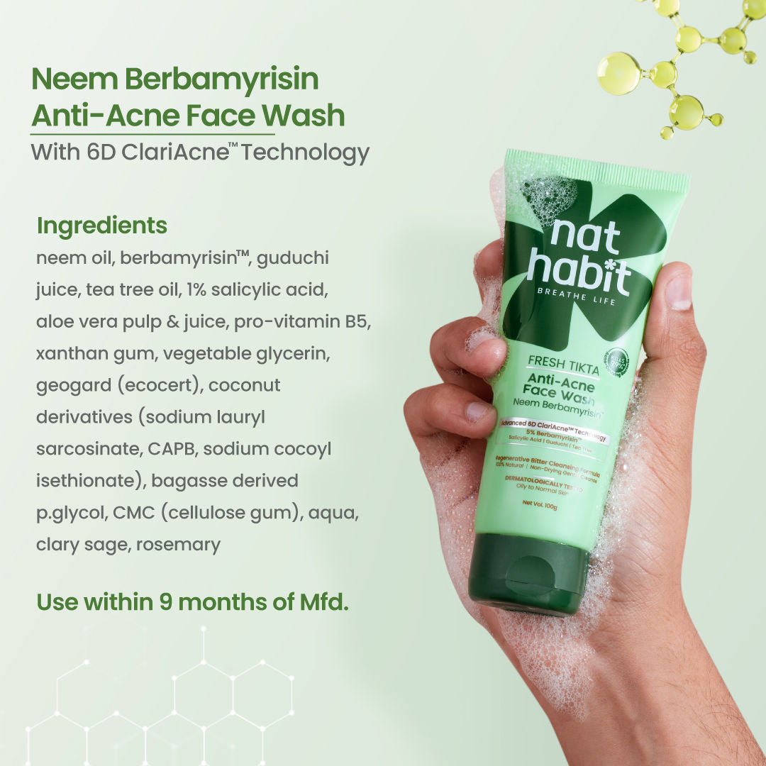Anti-Acne Neem Berbamyrisin Tikta Face Wash