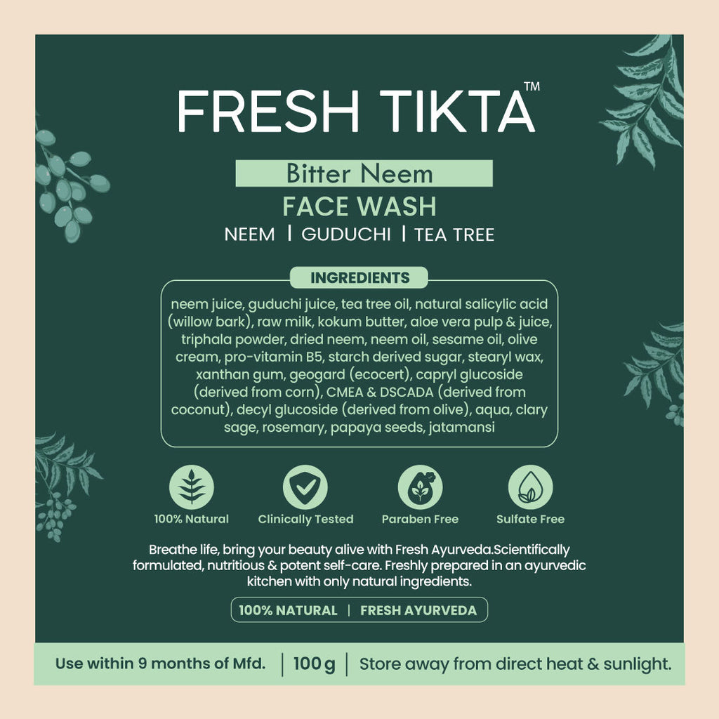 Bitter Neem Face Wash (Cream) for Oily Skin, Acne and Pimple Care with Neem and Tea Tree