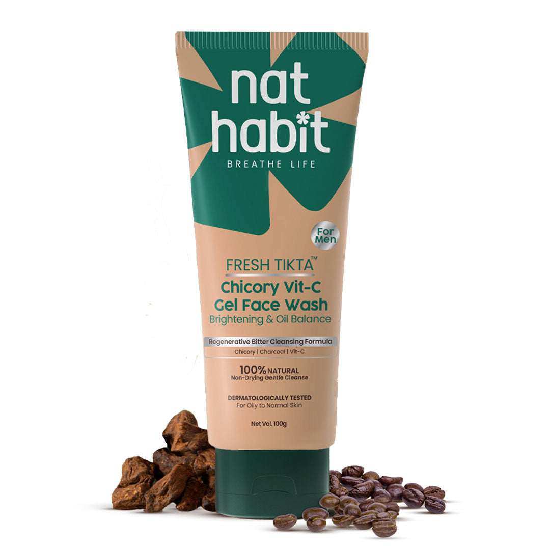 Tikta Roasted Chicory Face Wash (Gel) for Men, Activated Charcoal Face Wash for Skin Detox