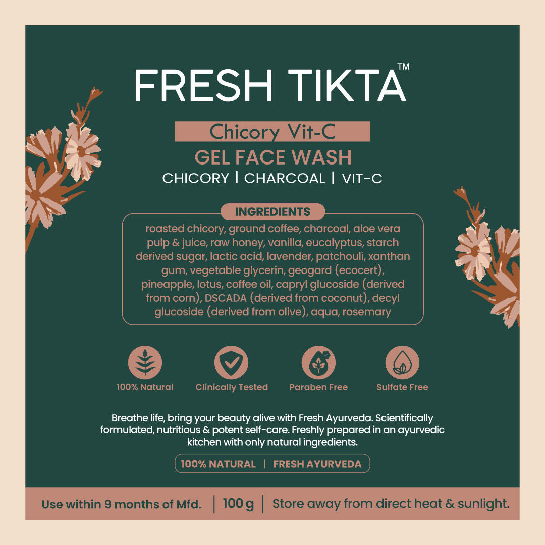 Tikta Roasted Chicory Face Wash (Gel) for Men, Activated Charcoal Face Wash for Skin Detox