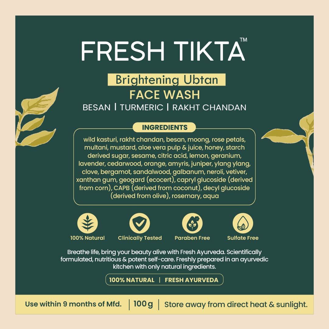 Brightening Ubtan Face Wash, Tikta for Dull Skin, Anti Aging with Wild Turmeric, All Skin