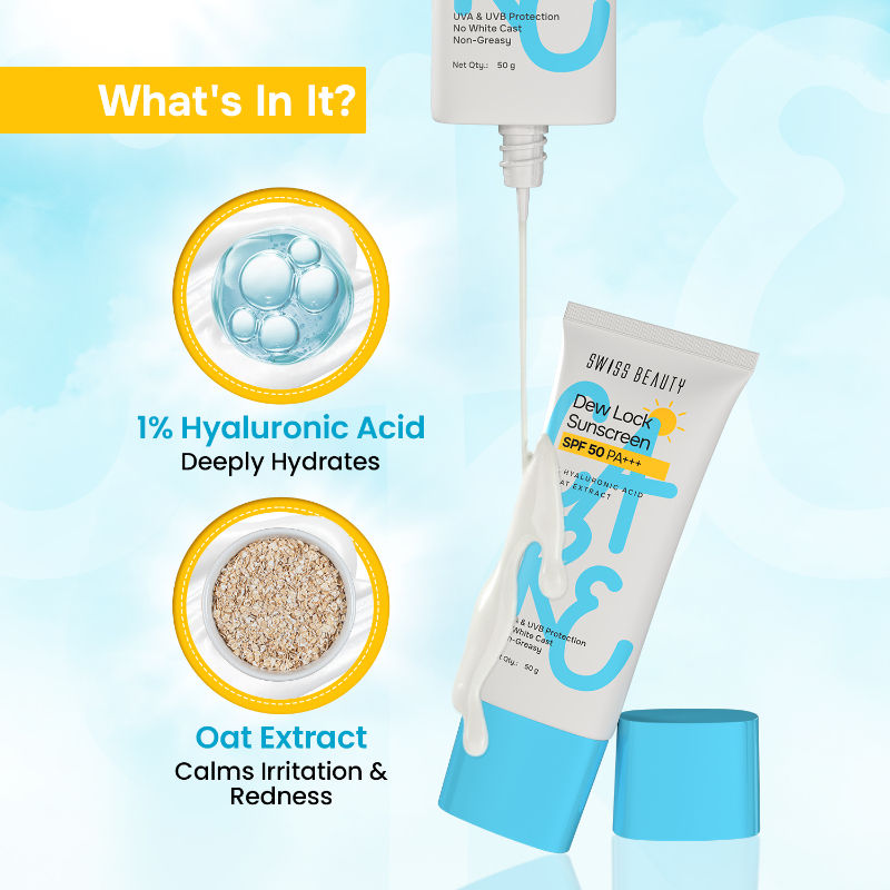 Care Dew Lock Sunscreen SPF 50 PA++++ With 1% Hyaluronic Acid