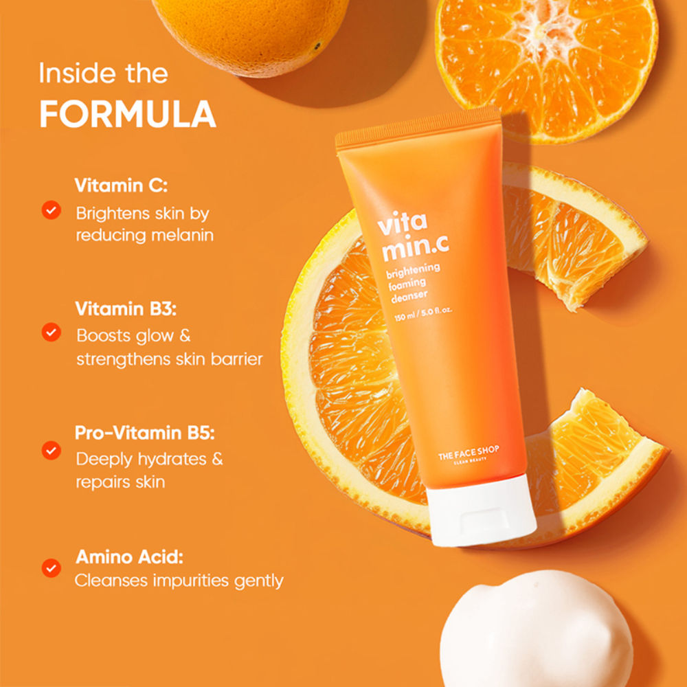 Vitamin C Brightening Korean Face Wash - Foaming Cleanser with Niacinamide & Panthenol
