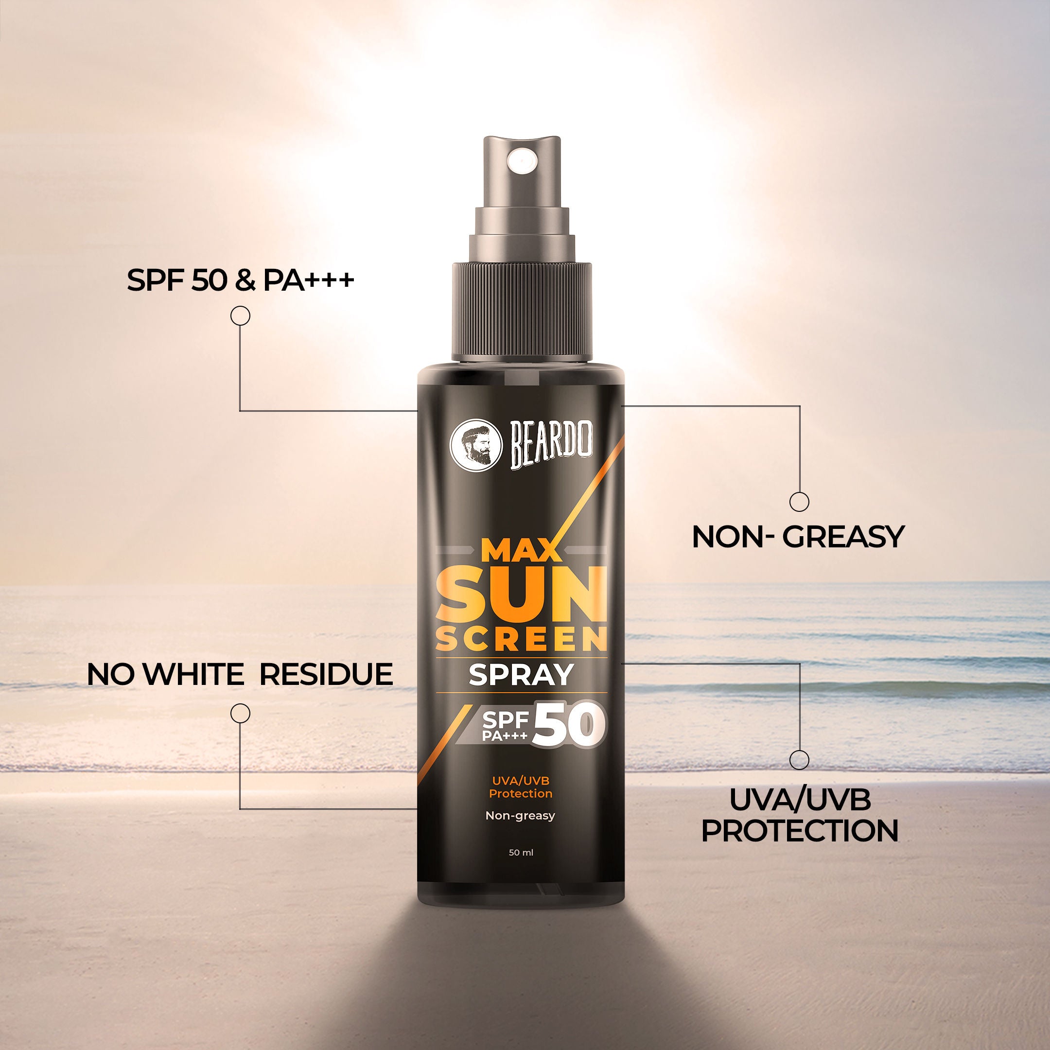 Max Sunscreen Spray SPF-50 P+++ For Indian Men,Non-Greasy Sunscreen Spray,For Oily Skin