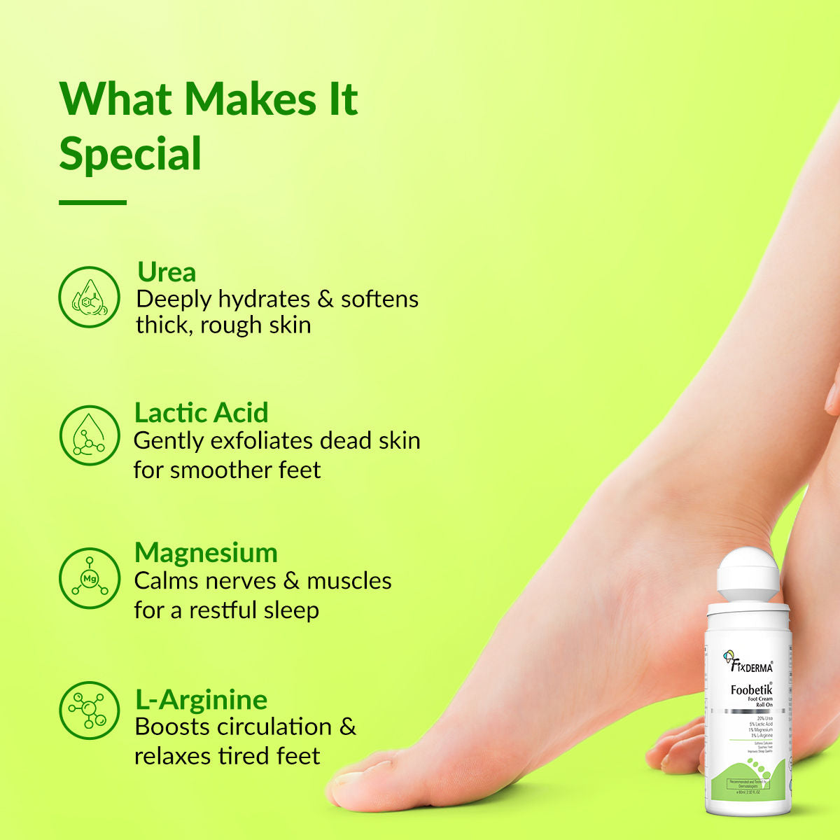 Foobetik 20% Urea Foot Roll On for Dry & Cracked Heels with 5% Lactic Acid