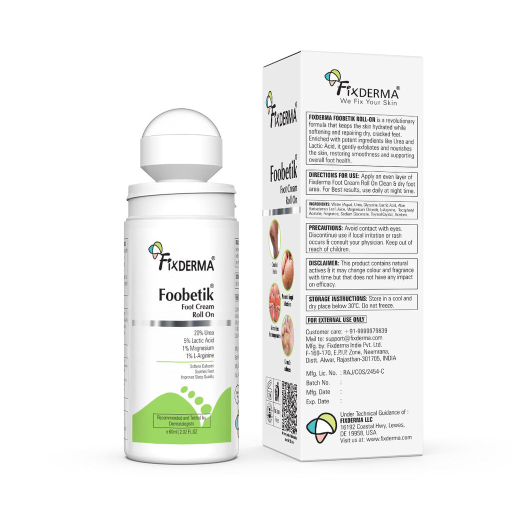 Foobetik 20% Urea Foot Roll On for Dry & Cracked Heels with 5% Lactic Acid