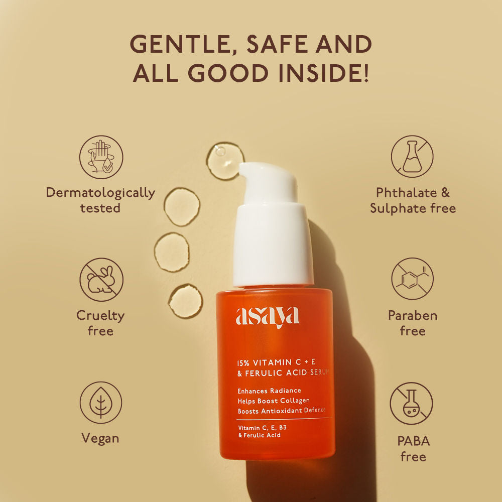15% Vitamin C + E Serum For Face With Ferulic Acid Lightweight Face Serum For Glowing Skin