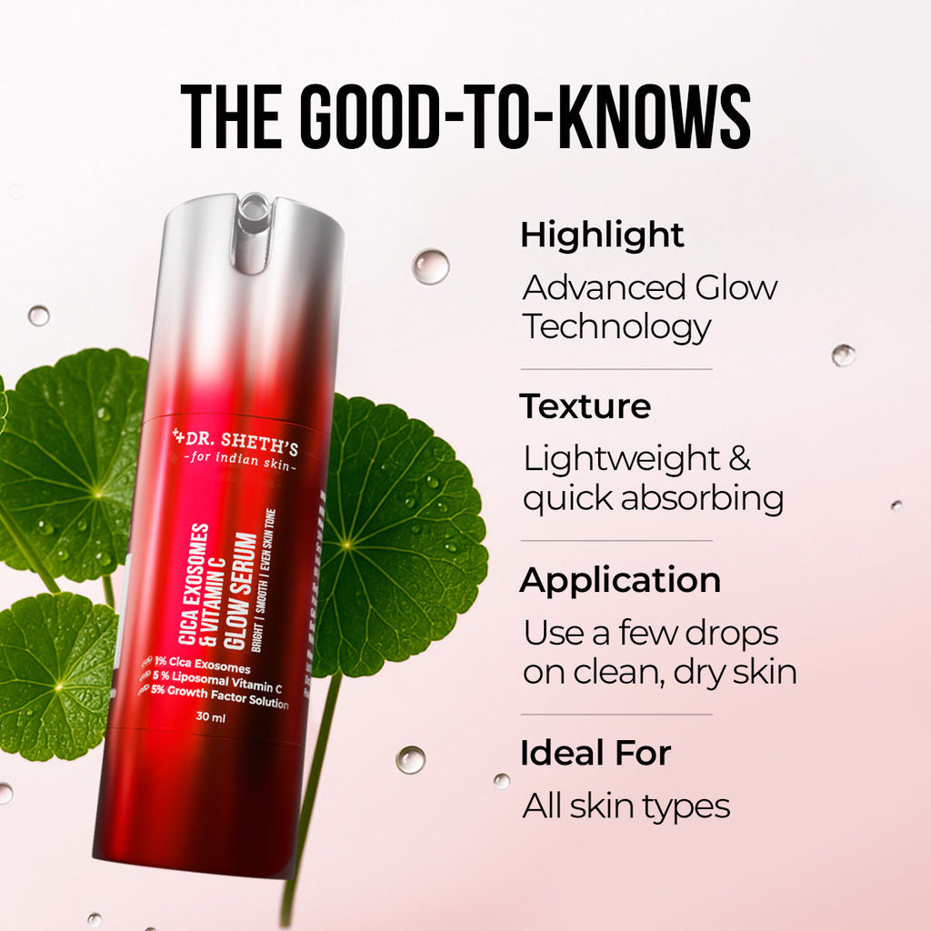 Dr. Sheth’s Cica Exosomes & Vitamin C, Boosts Glow, Brightens & Revives Dull Skin
