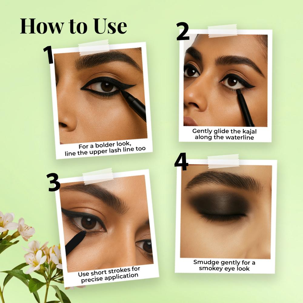 Naynam Day - Long Kohl Kajal - Sweet Almond Oil & Vitamin E - Smudgeproof & Transferproof