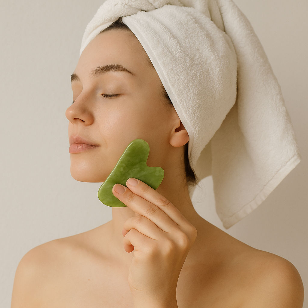 Original Jade Stone Gua Sha for Face, Neck & Under Eye, Reduces Puffiness & Wrinkles
