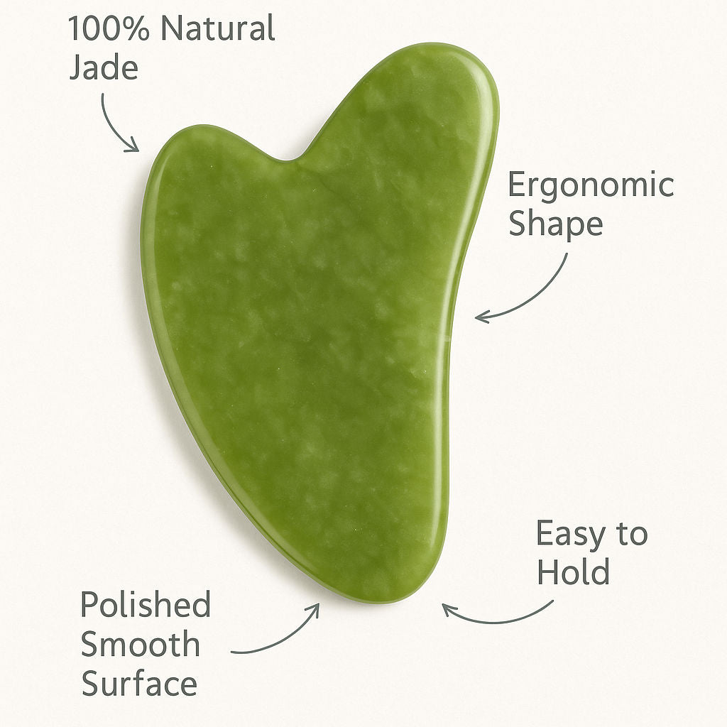 Original Jade Stone Gua Sha for Face, Neck & Under Eye, Reduces Puffiness & Wrinkles