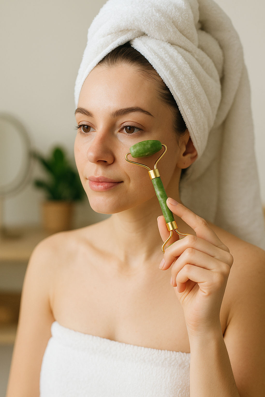 Original Jade Stone Face Roller for Face, Neck & Under Eye, Reduces Fine Lines & Puffiness