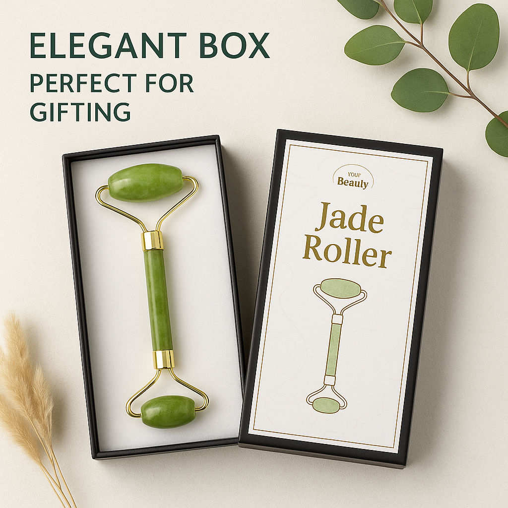 Original Jade Stone Face Roller for Face, Neck & Under Eye, Reduces Fine Lines & Puffiness