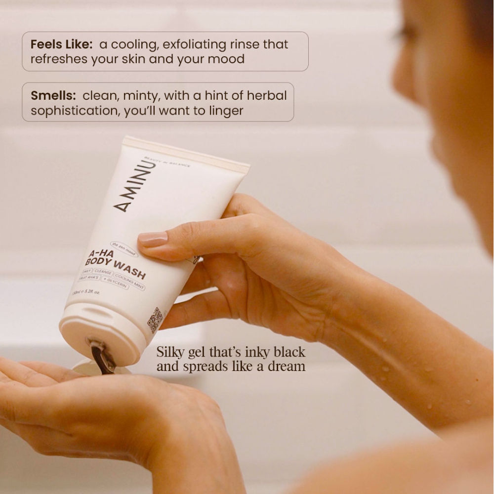 AHA Body Wash – Exfoliating Cleanser for Brighter, Smoother Skin, 5 AHAs + Charcoal Detox