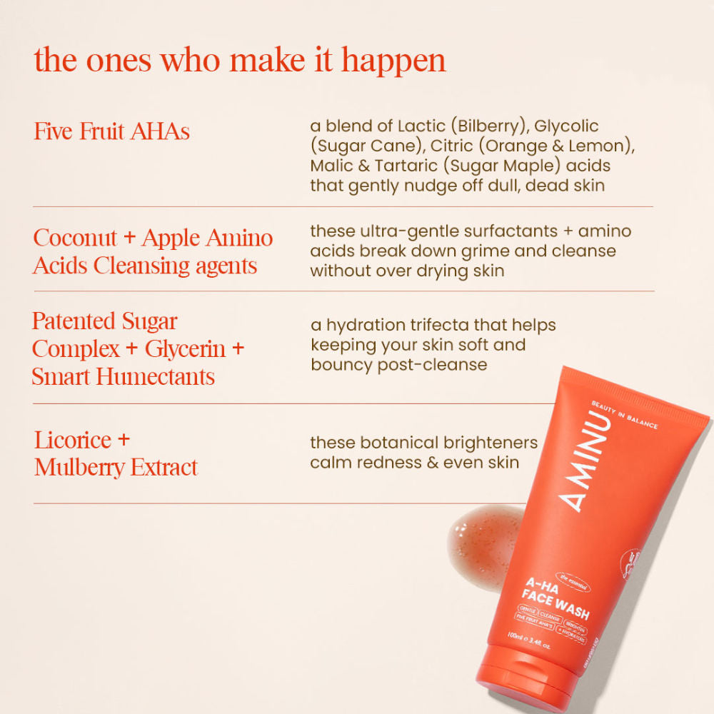 AHA Face Wash – Exfoliating & Brightening Cleanser for Dull Skin, Acne Marks & Dark Spots