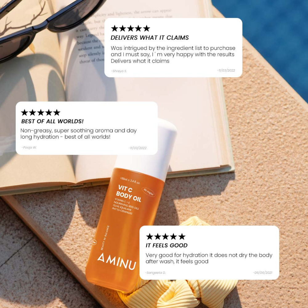 Vit C Body Oil for Brightening, Dryness, Uneven Tone & Texture, Dullness – Non-greasy, Nourishing