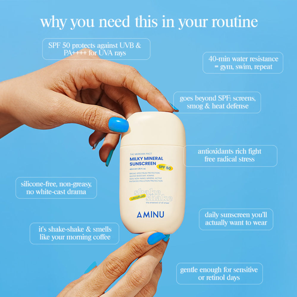 Milky Mineral Sunscreen SPF 50 PA++++, Zinc Oxide, No White Cast, Ultra-Fluid, Water Resistant